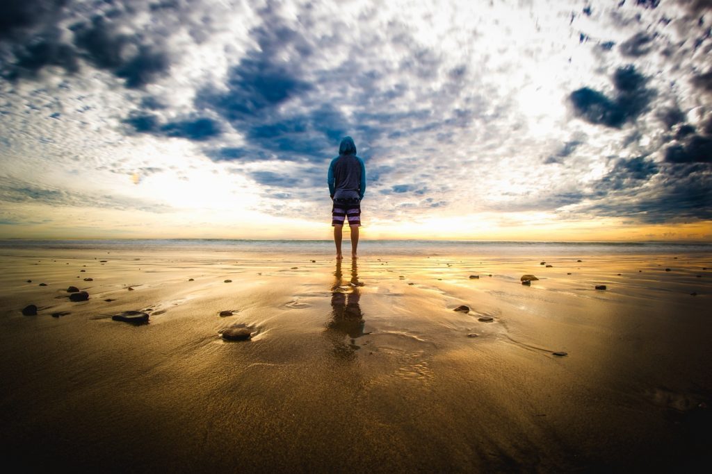 image for guided meditation, Malibu Lagoon State Beach, man on beach, video presentation, sflow.io