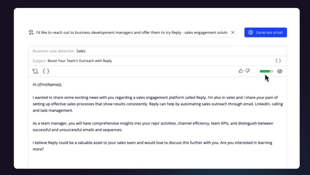 Image for Reply.io, email marketing, inbound sales, outbound sales, Business development, email template
