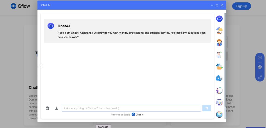 Sflow.ai Easiio business chatGPT, chatbot in action